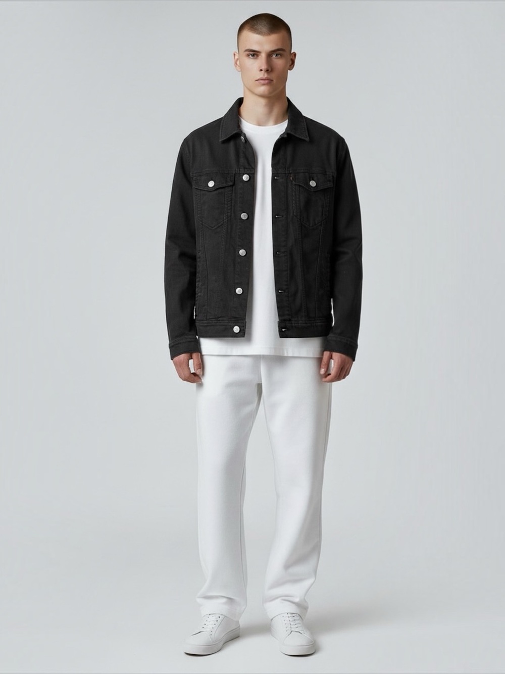 Zara Man Black Denim Style Cotton Blend Silver Logo Button Up Jacket Size Medium